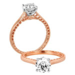 rose gold engagement ring - colored engagement ring - minimalist round engagement ring - custom engagement ring design - Fredric H. Rubel Jewelers. Serving Laguna Beach and Mission Viejo, CA