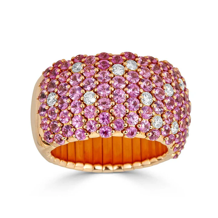 Half Set Pink Sapphire Wide Domed Stretch Ring