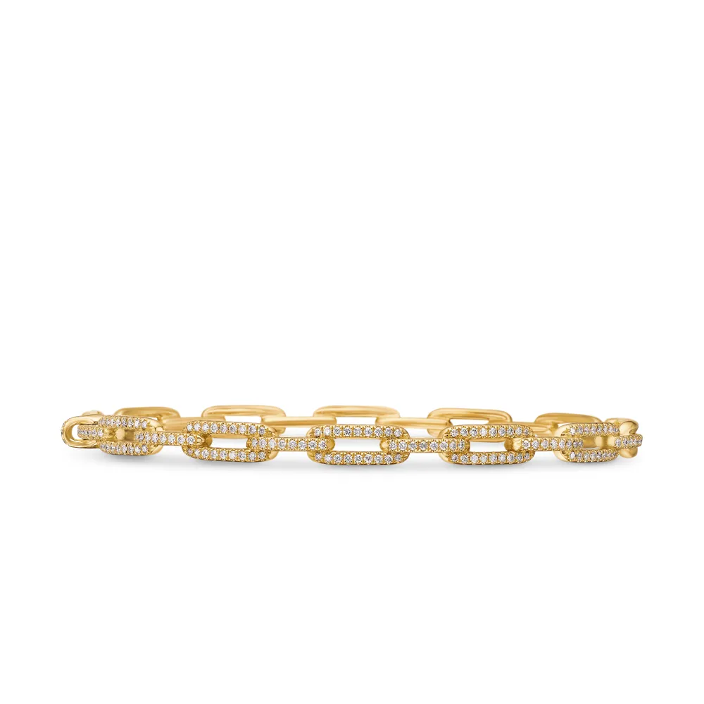 18-karat yellow gold • Pavé diamonds, 0.42 total carat weight • Bracelet, 4mm • Hinge clasp-