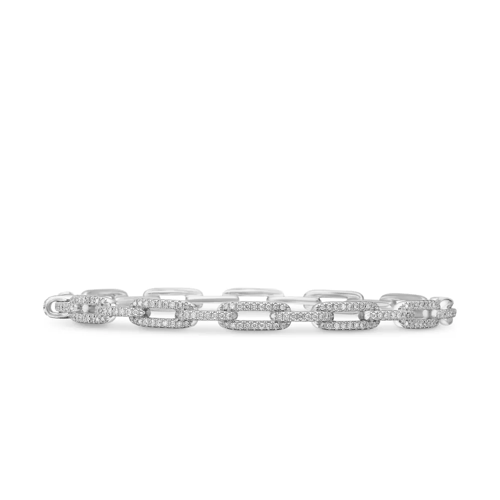 18-karat white gold • Pavé diamonds, 0.42 total carat weight • Bracelet, 4mm • Hinge clasp-