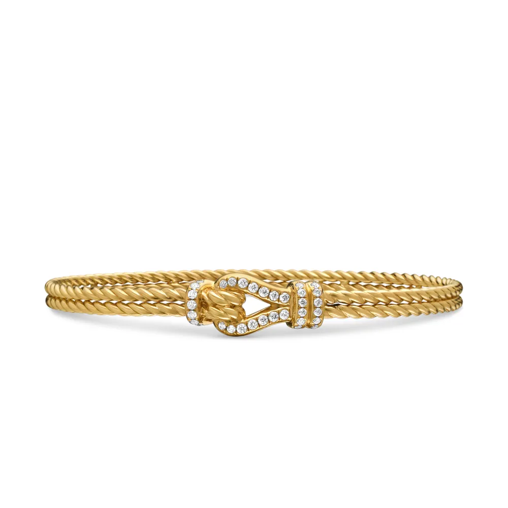 18-karat yellow gold • Pavé diamonds, 0.27 total carat weight • Bracelet, 4.5mm • Fold over clasp-