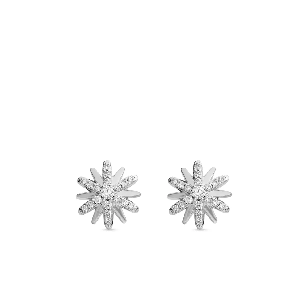 Petite Starburst Stud Earrings in Sterling Silver with Diamonds, 10mm