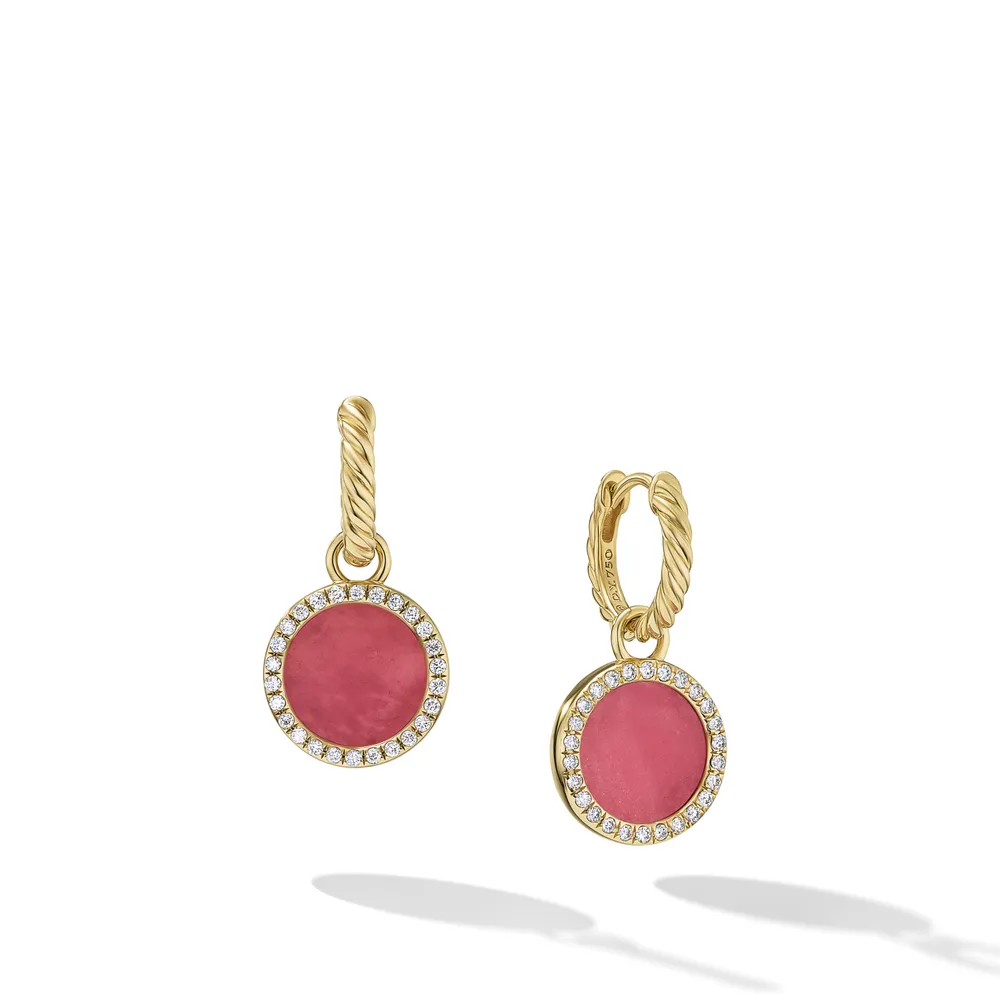 Petite DY Elements Drop Earrings in 18K Yellow Gold with Rhodonite and Diamonds, 22.6mm
