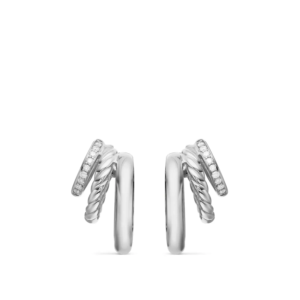 Sterling silver • Pavé-set diamonds, 0.26 total carat weight • Earrings, 21 x 12.9mm
