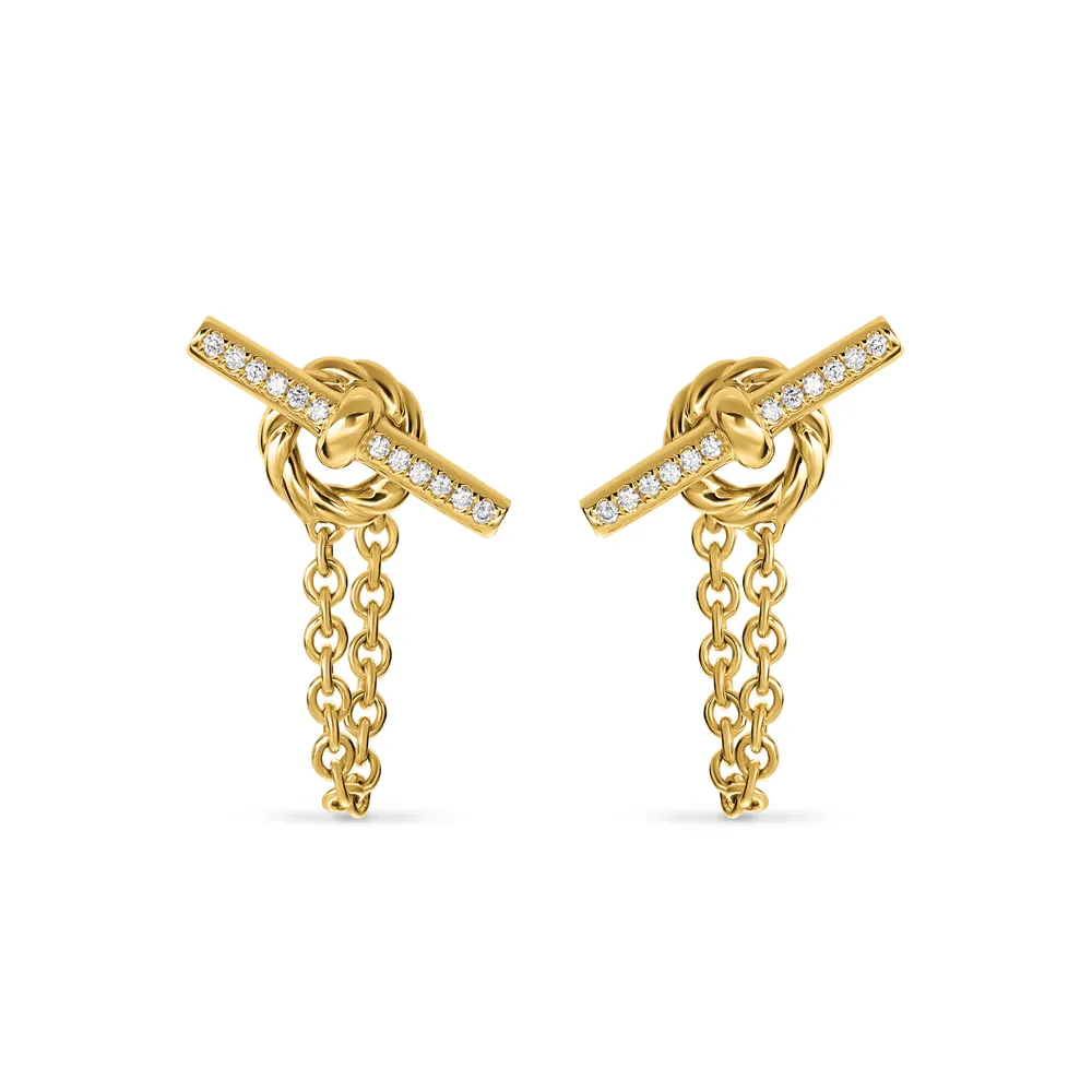 18-karat yellow gold • Pavé-set diamonds, 0.07 total carat weight • Earrings, 38.2 x 15.3mm