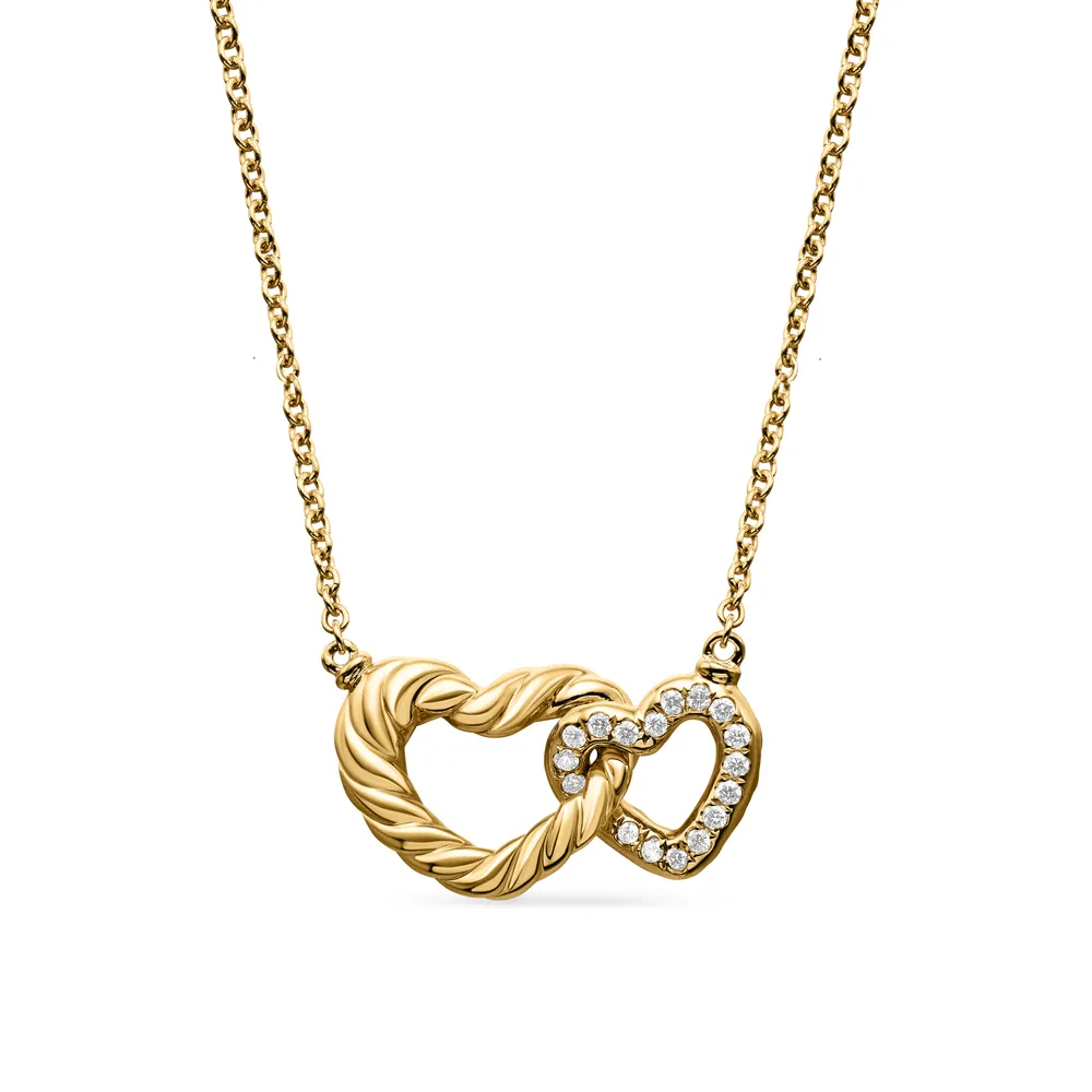 Cable Collectibles® Interlocking Heart Necklace in 18K Yellow Gold with Diamonds, 20.6mm