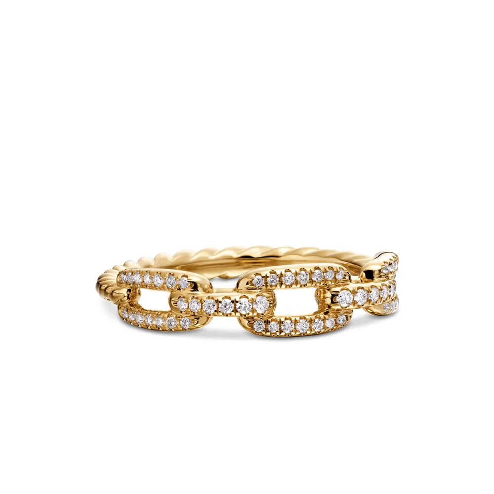 Stax Chain Link Ring in 18K Yellow Gold with Diamonds, 4.5mm