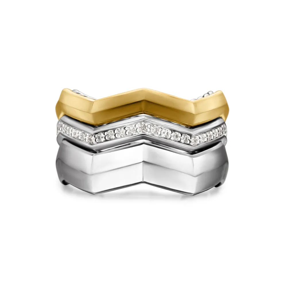 Sterling silver with 18-karat yellow gold • Pavé-set diamonds, 0.18 total carat weight • Ring, 11.7mm