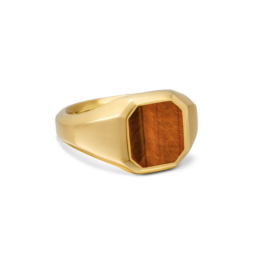 18-karat yellow gold • Tiger's eye, 11mm • Ring, 14mm • This item can be resized. Please contact customer care for more information.