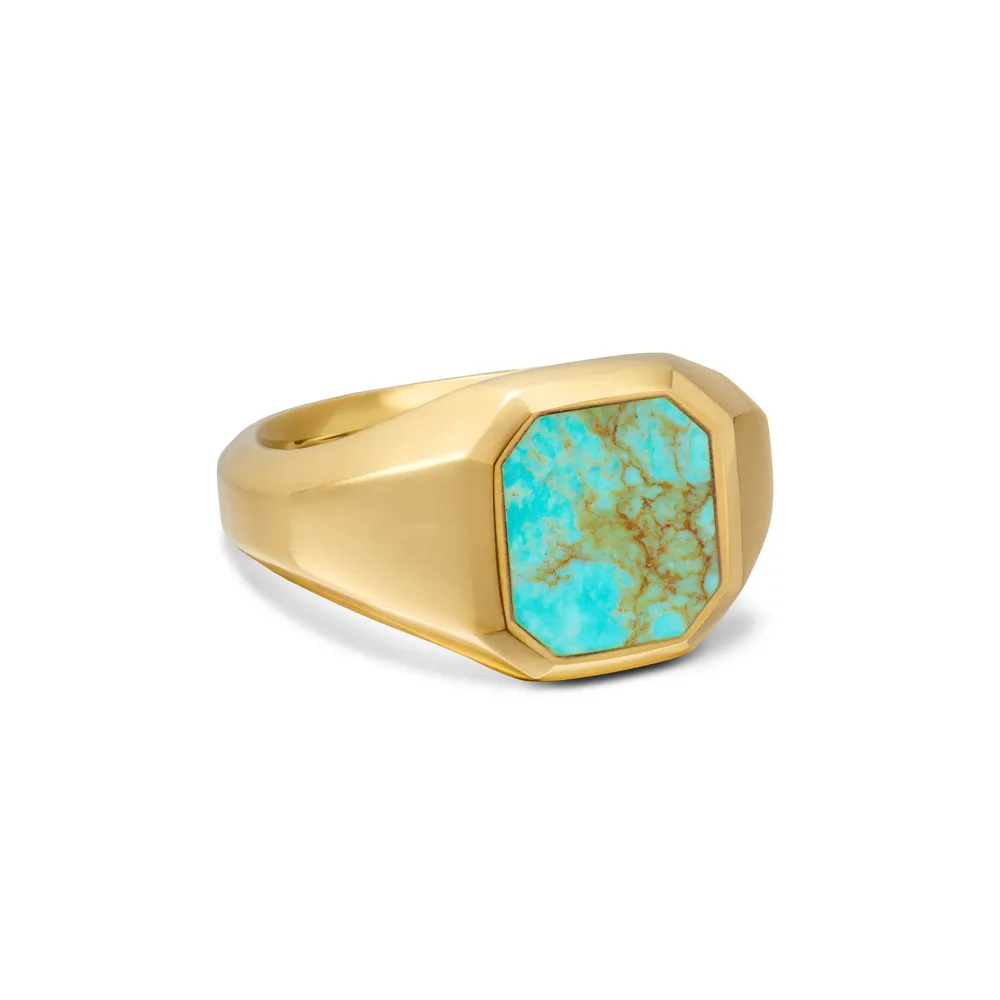 Streamline Signet Ring in 18K Yellow Gold with Turquoise, 14mm