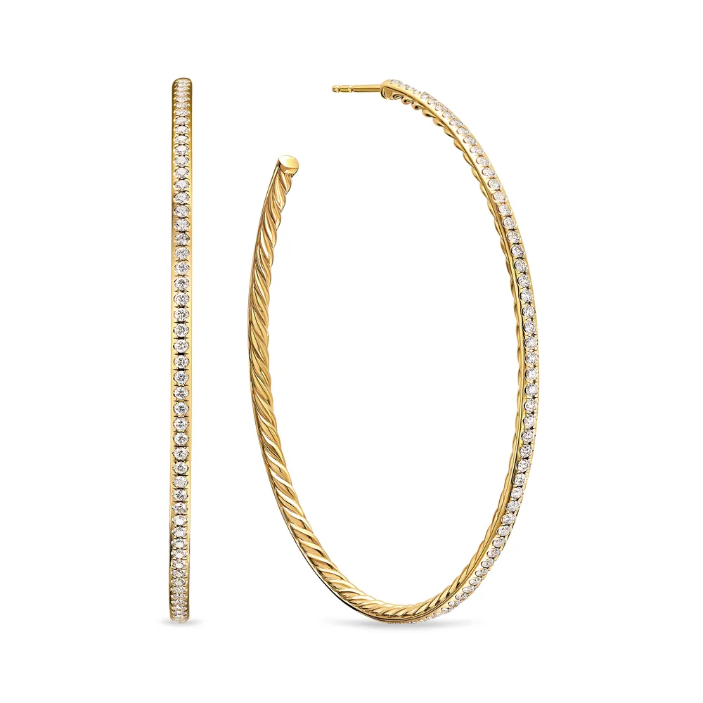Pavé Hoop Earrings in 18K Yellow Gold with Diamonds, 63.5mm