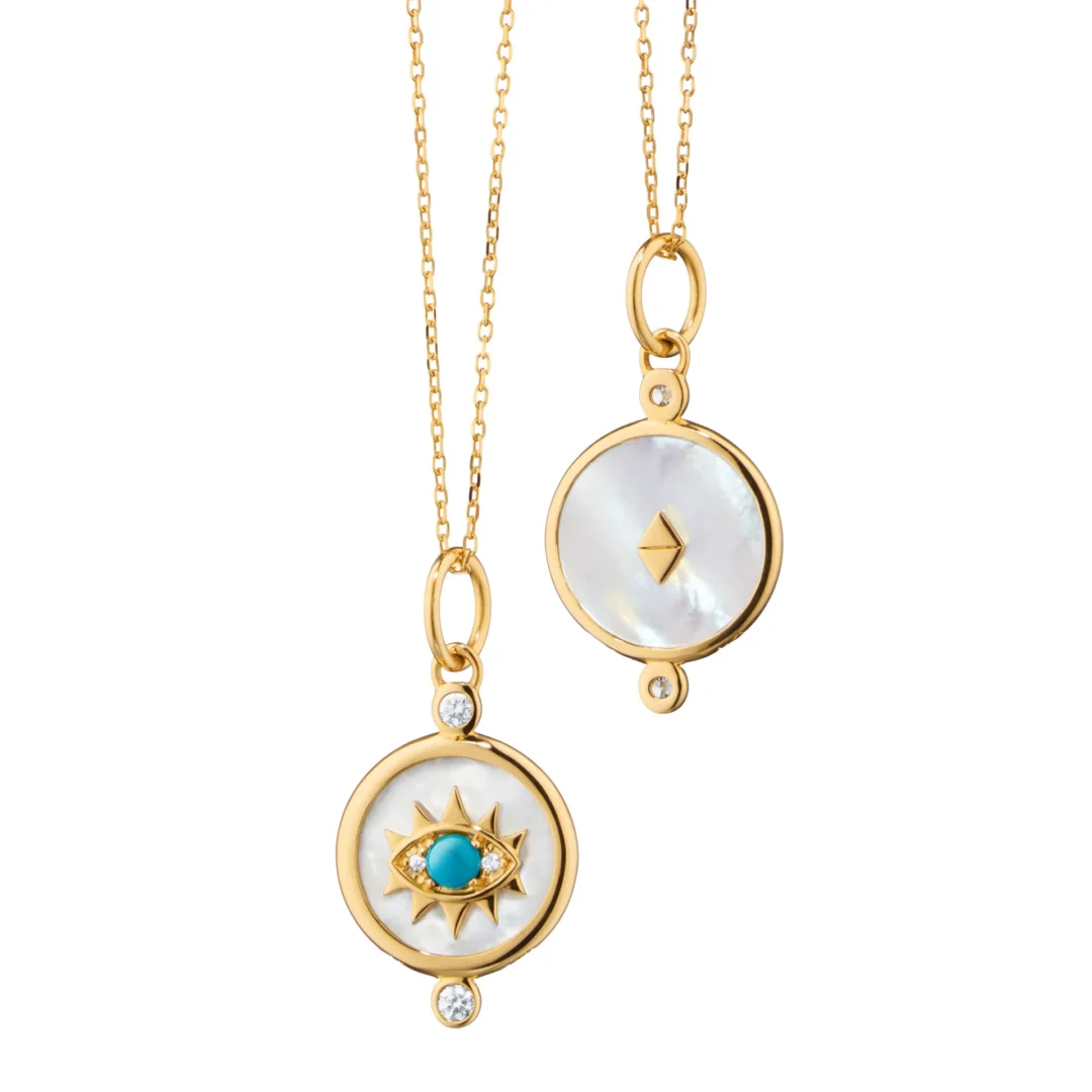 MOTHER-OF-PEARL TURQUOISE EVIL EYE CHARM NECKLACE
