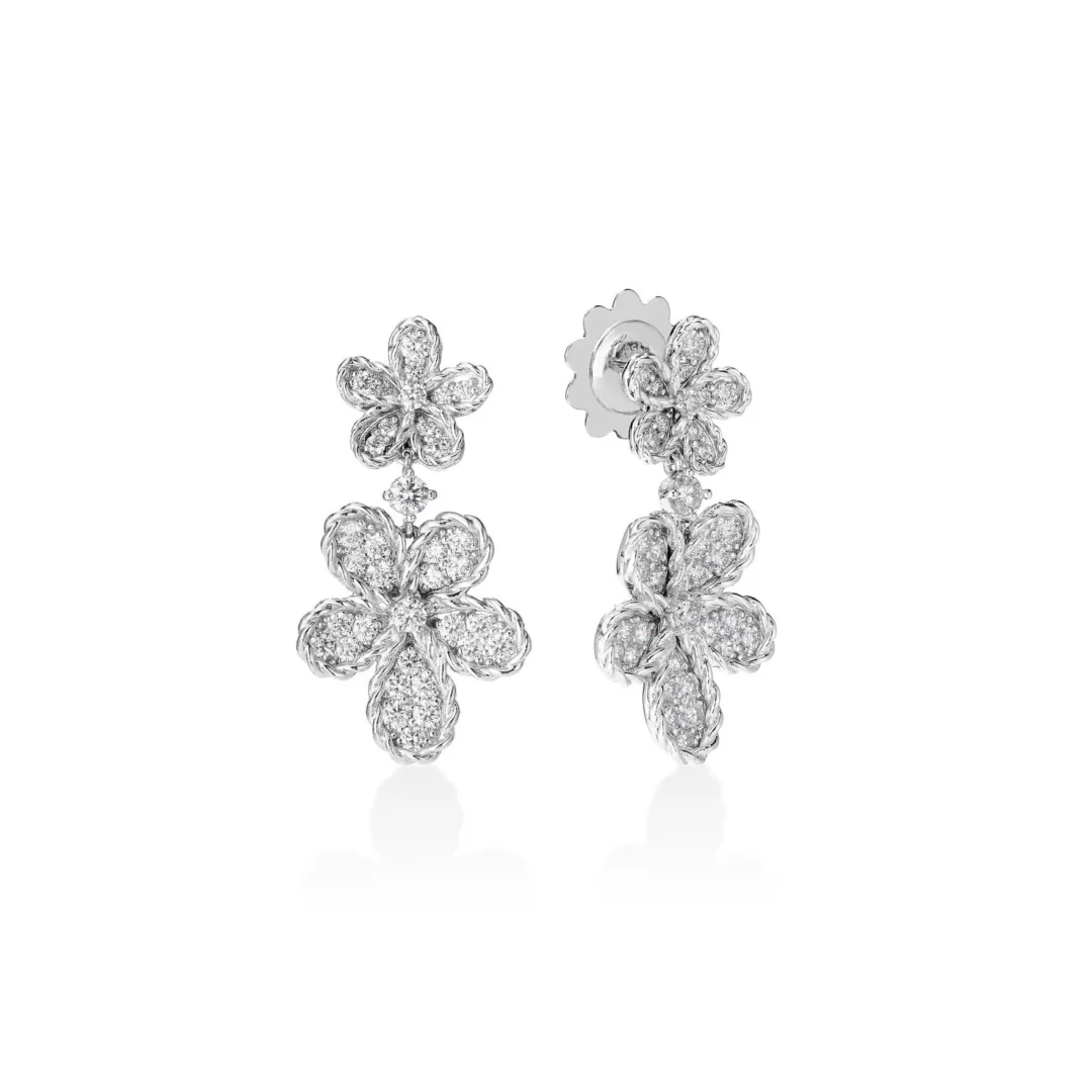 JASMINE DOUBLE PAVE DIAMOND FLOWER DANGLE EARRINGS