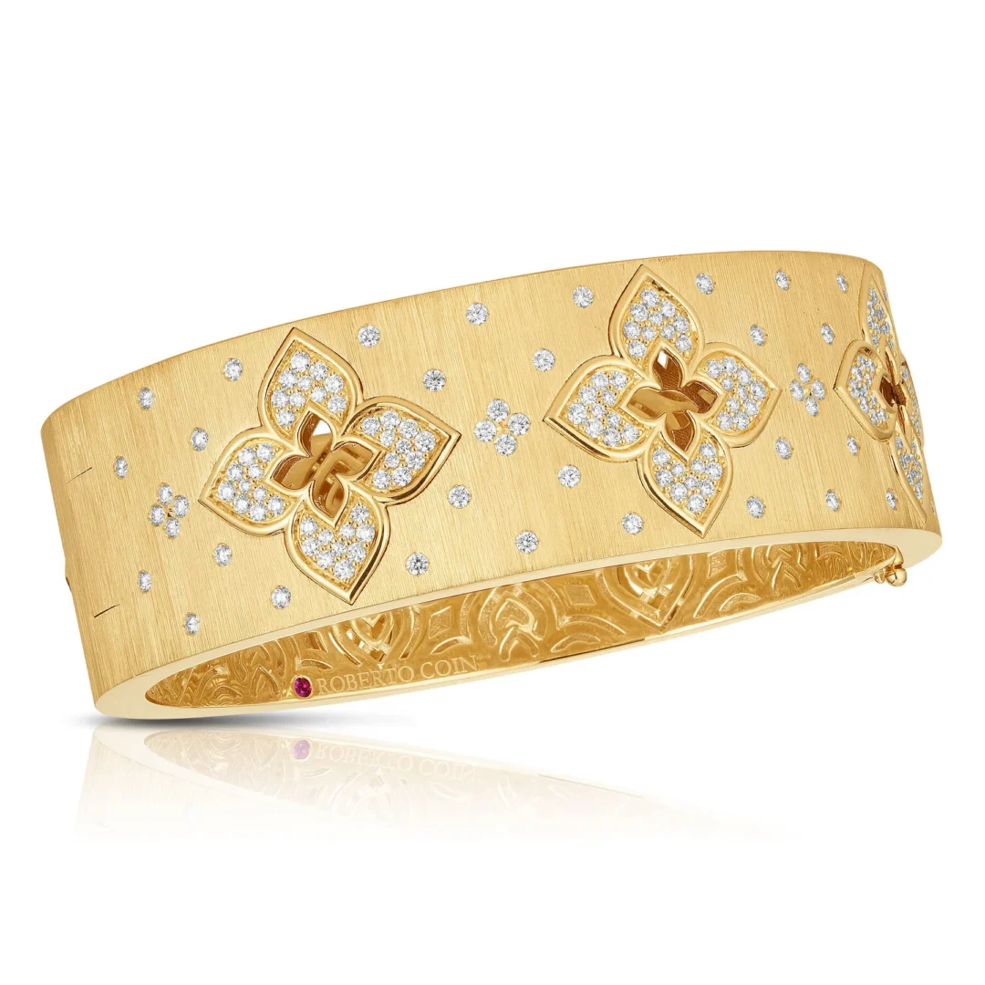 VENETIAN PRINCESS DIAMOND & SATIN FINISH FLOWER WIDE BANGLE