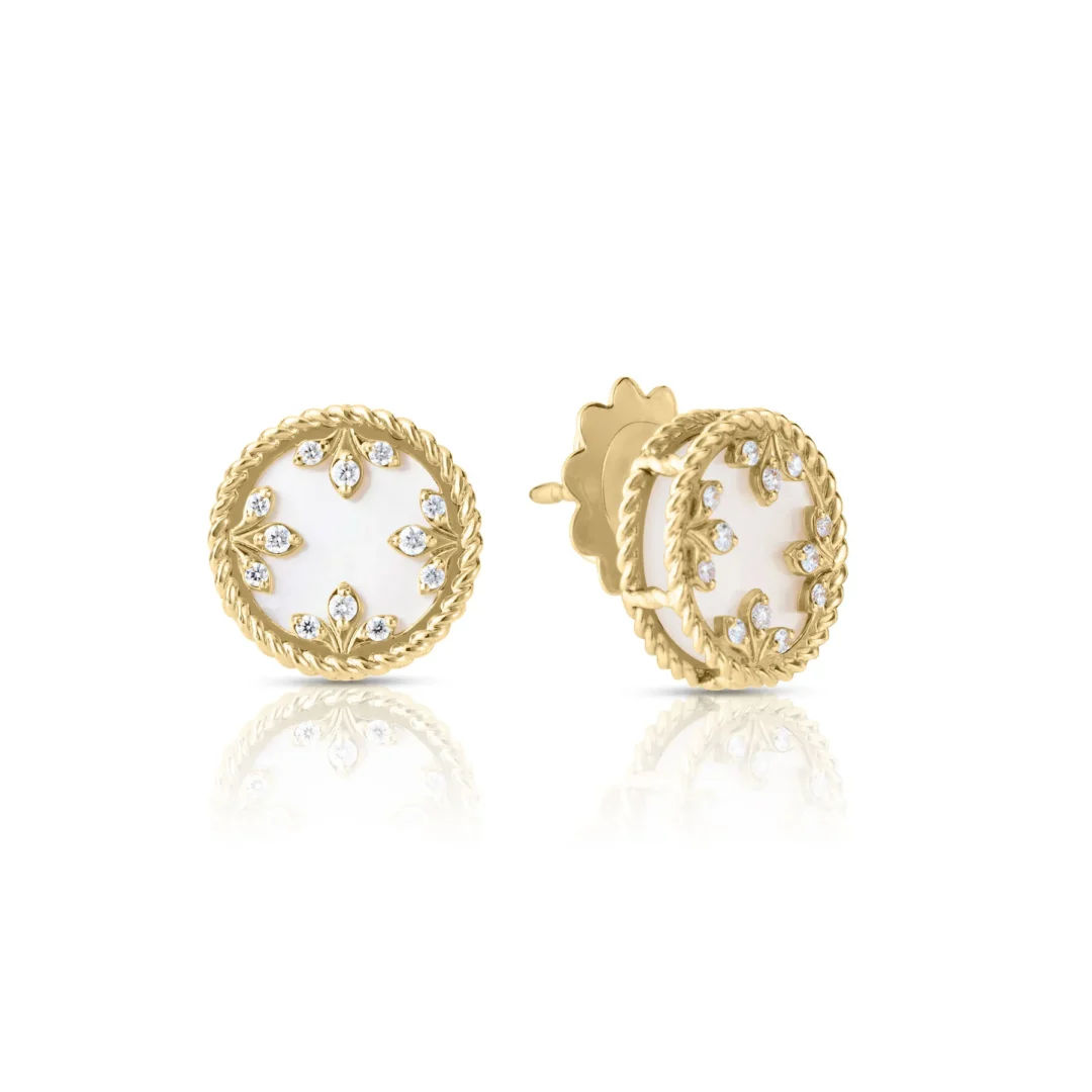 VENETIAN MEDALLIONS SMALL DIAMOND AND MOTHER OF PEARL STUD EARRINGS