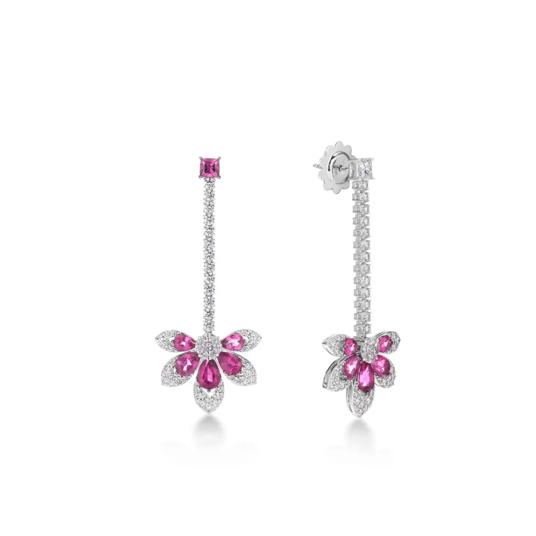 TIARE' DIAMOND & RUBELLITE DANGLE EARRINGS