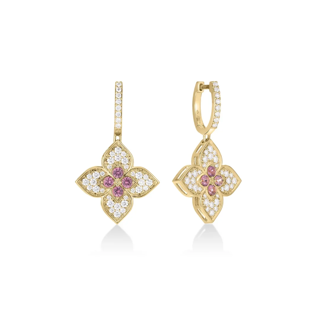 VENETIAN PRINCESS CARNIVAL DIAMOND & RUBELLITE FLOWER DROP EARRINGS