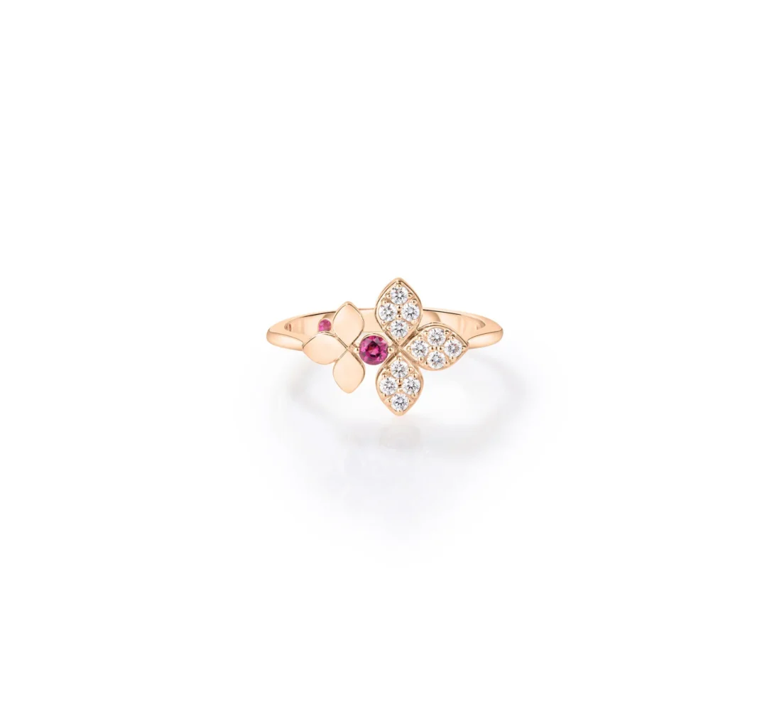 LOVE IN VERONA DIAMOND & RUBELLITE SPLIT FLOWER RING