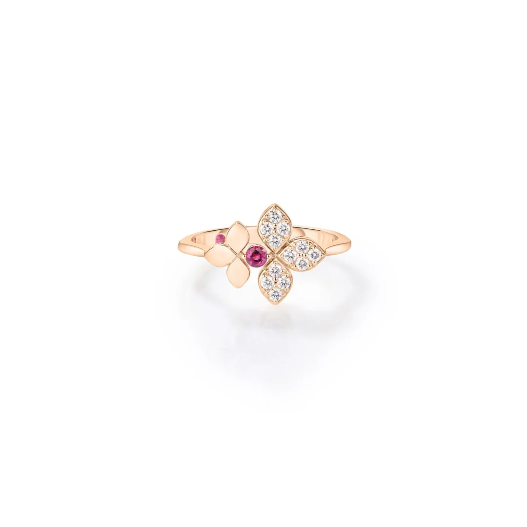 LOVE IN VERONA DIAMOND & RUBELLITE SPLIT FLOWER RING