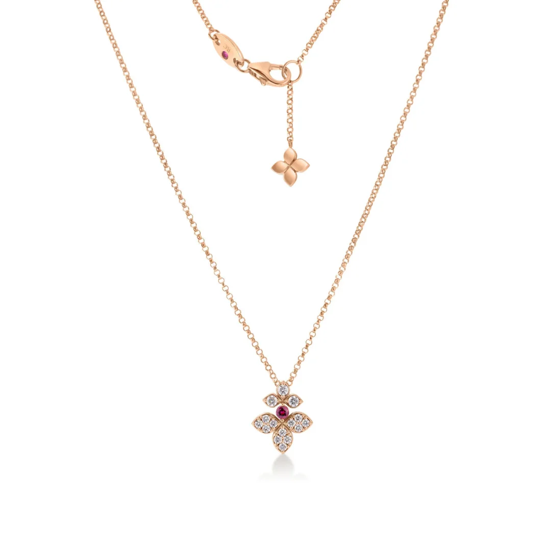 LOVE IN VERONA PAVE DIAMOND & RUBELLITE SPLIT FLOWER NECKLACE