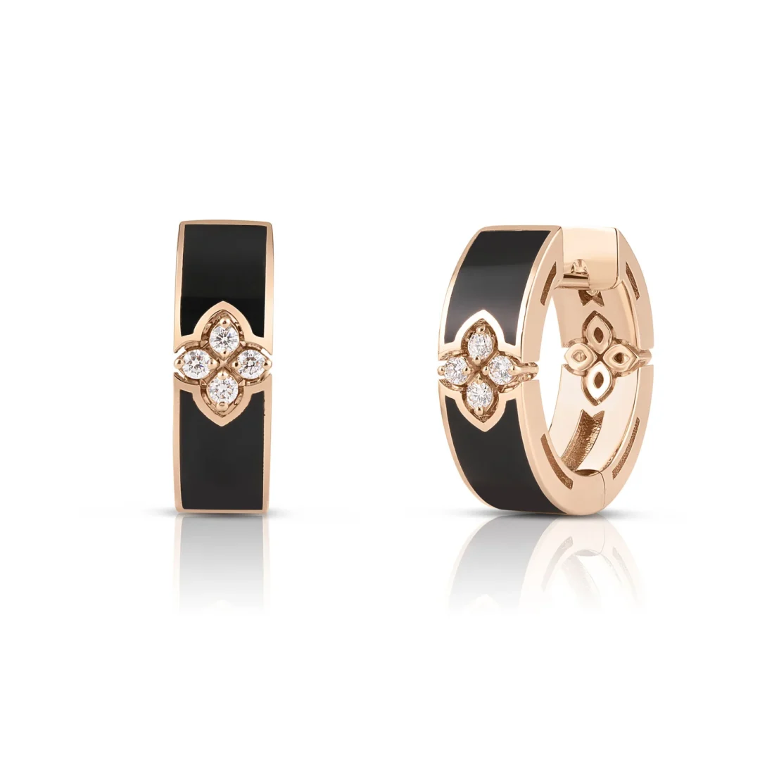 LOVE IN VERONA DIAMOND & BLACK ENAMEL HOOP EARRINGS