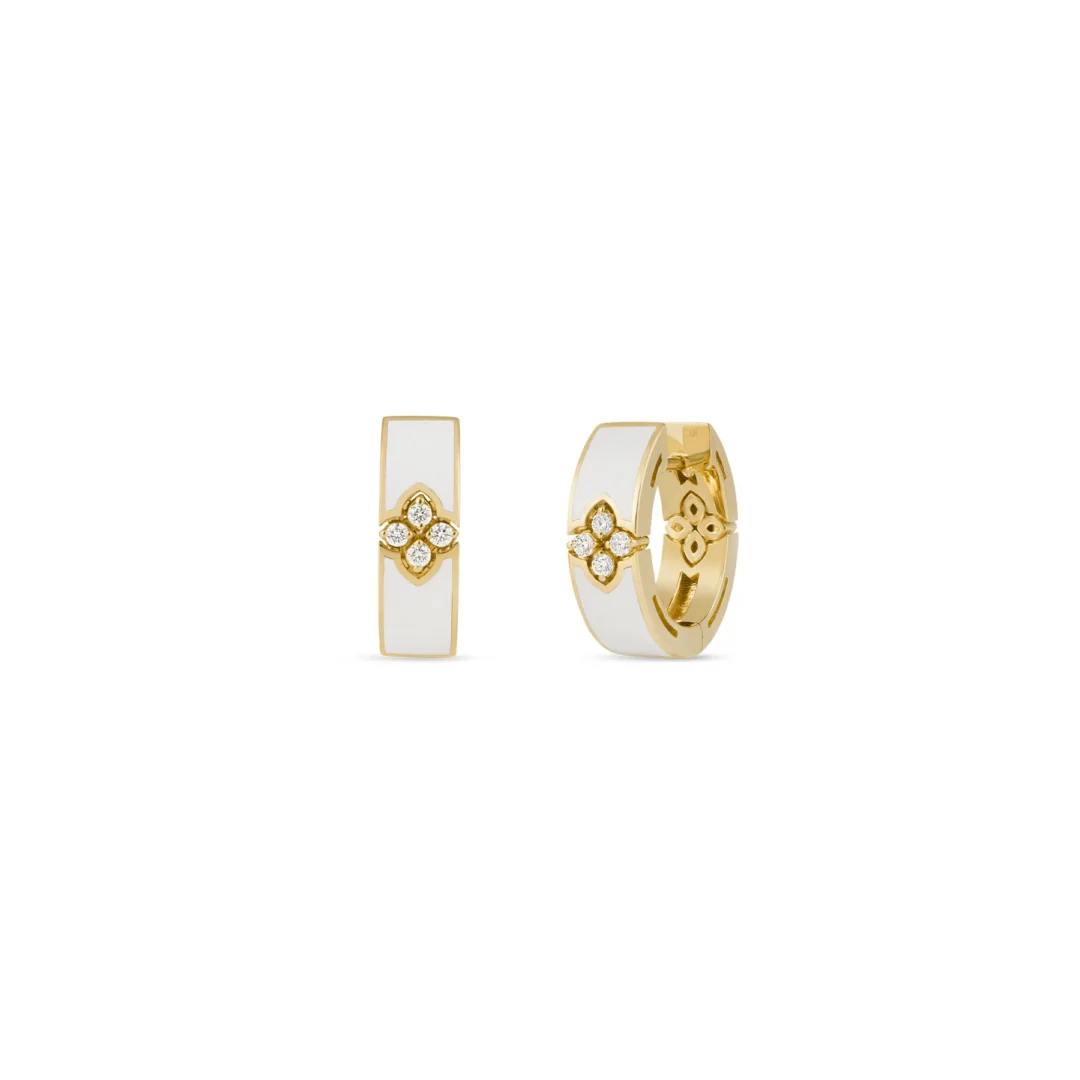 LOVE IN VERONA DIAMOND & WHITE ENAMEL HOOP EARRINGS