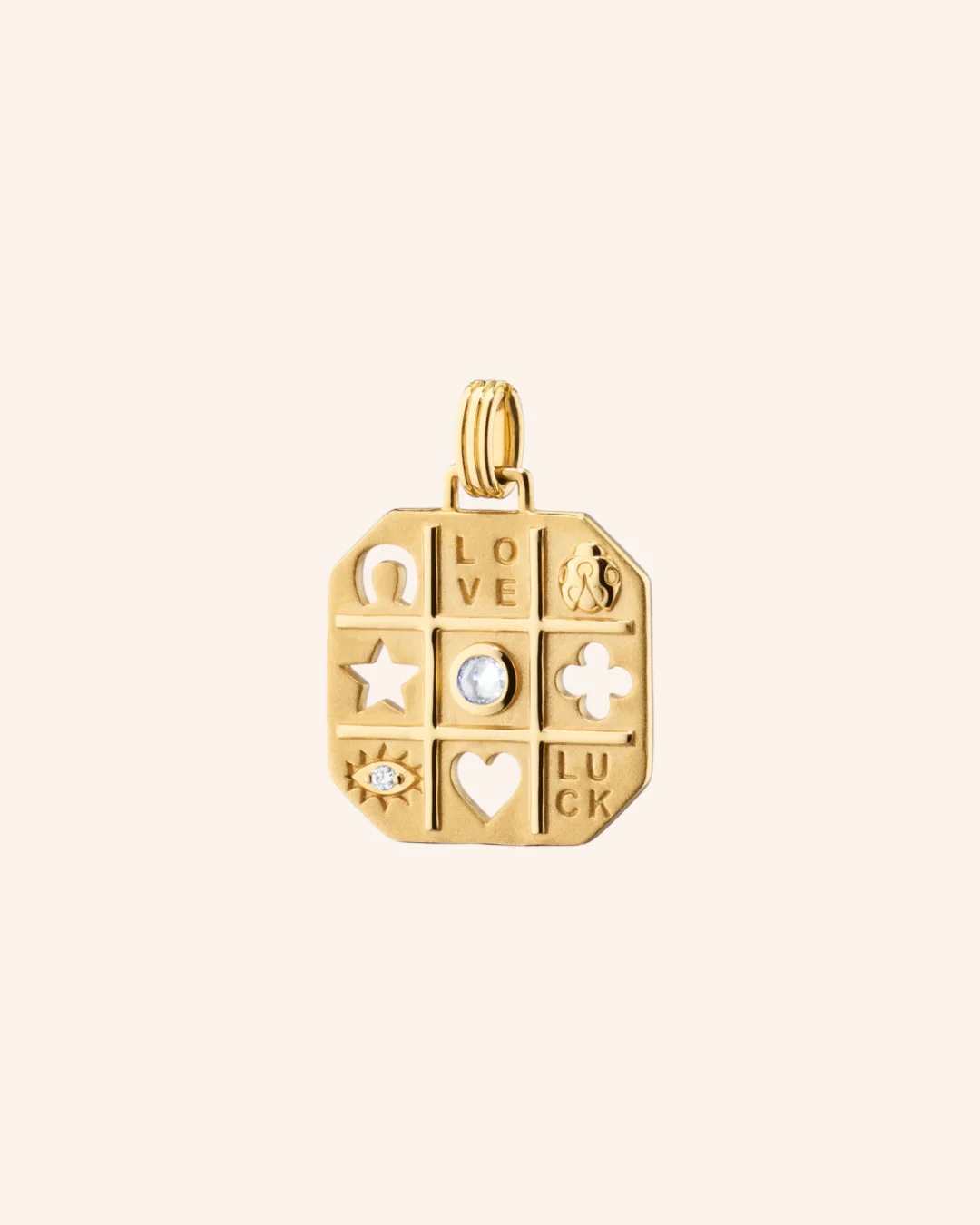 18k yellow gold with one rose cut diamond that totals 0.02 carats.
