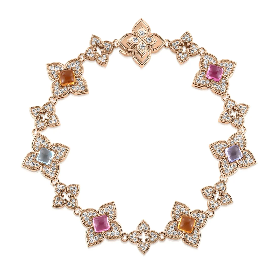 VENETIAN PRINCESS CARNIVAL PAVE DIAMOND & MIXED STONES ALTERNATING FLOWER BRACELET