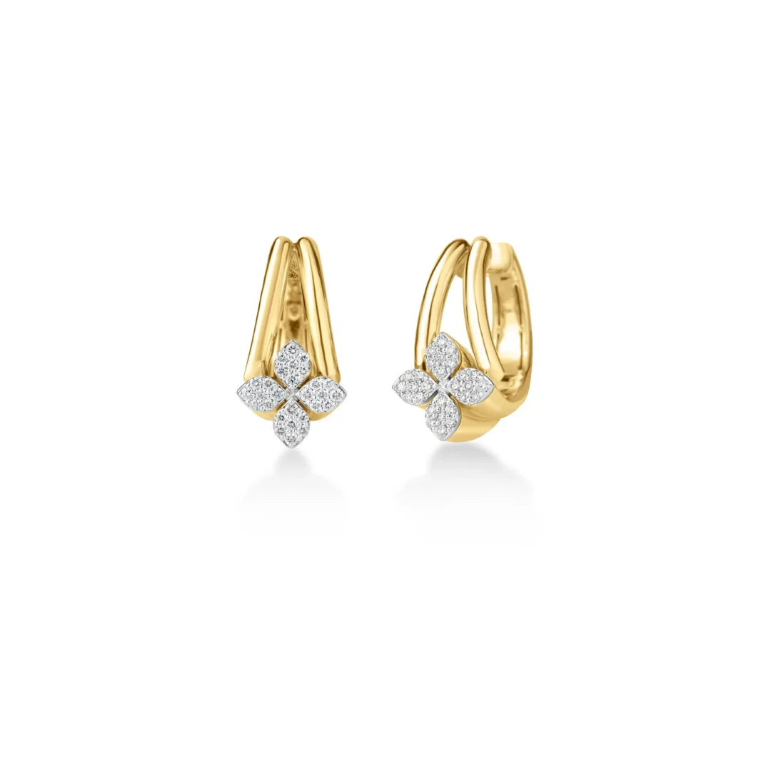 LOVE IN VERONA DIAMOND FLOWER DOUBLE BAND HOOP EARRINGS