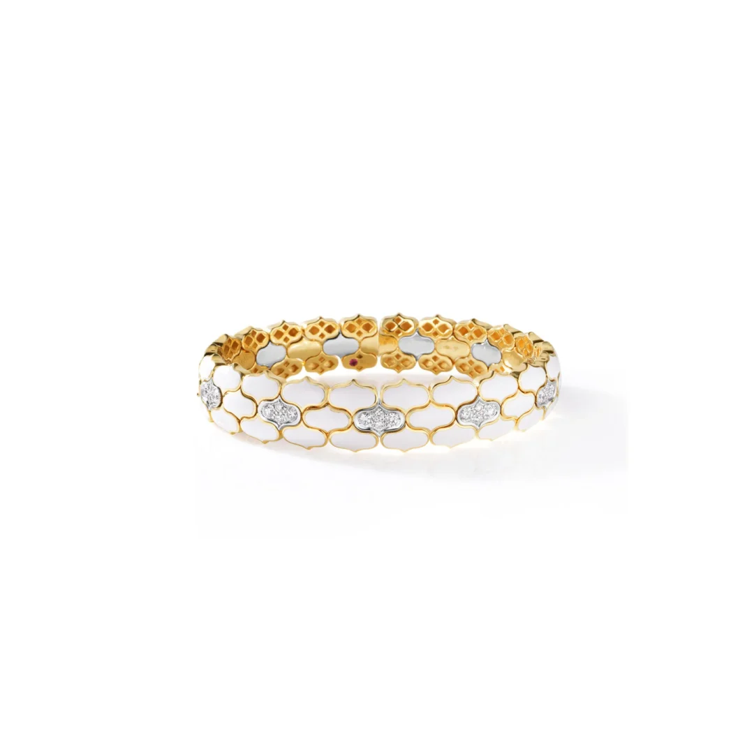 COBRA DIAMOND & WHITE ENAMEL BANGLE