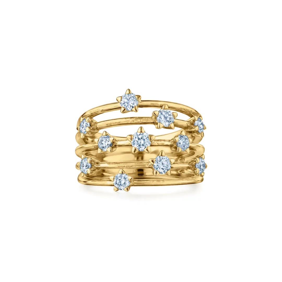 Starry Night Five-Row Ring with Star-Set Diamonds