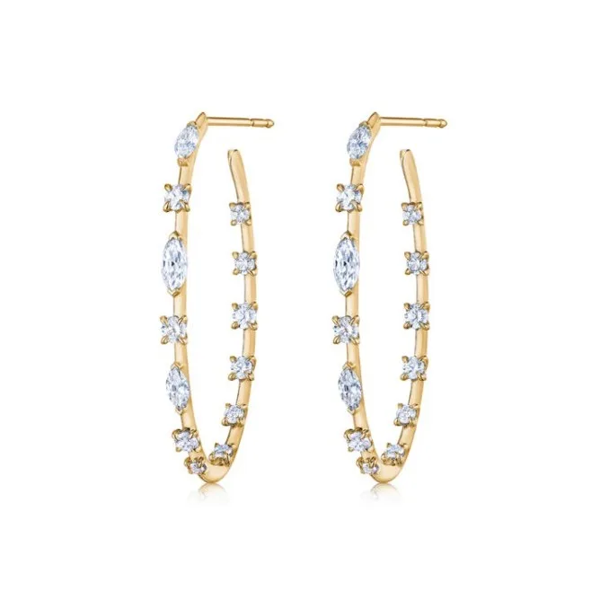 Hoop Earrings with Round and Marquise Diamonds
