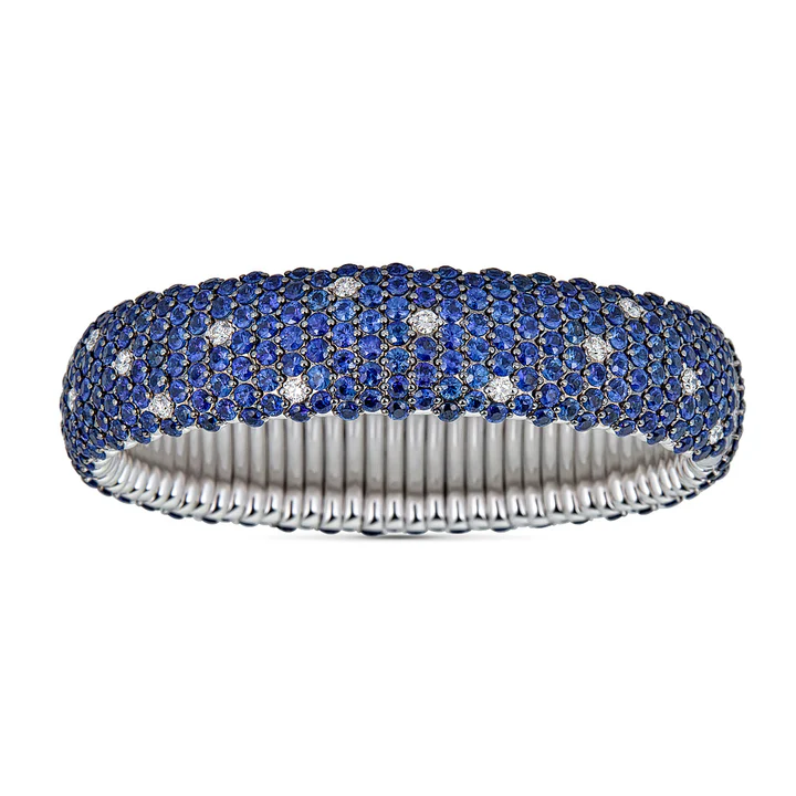 Medium Blue Sapphire Domed Stretch Bracelet with Diamonds