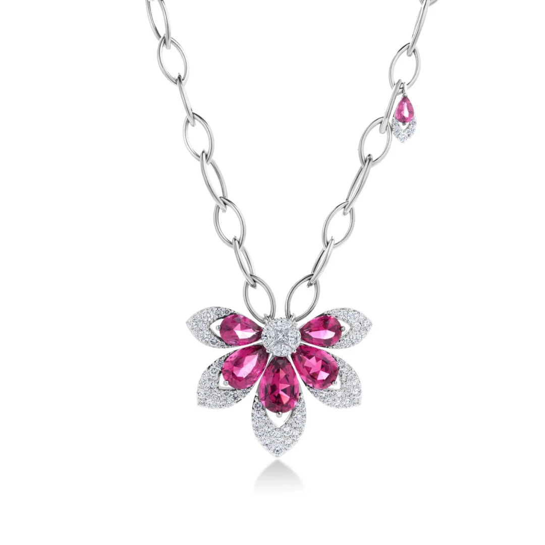 TIARE' DIAMOND & RUBELLITE CHAIN LINK NECKLACE