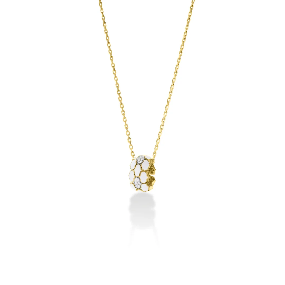 COBRA DIAMOND AND WHITE ENAMEL MEDIUM RONDEL NECKLACE