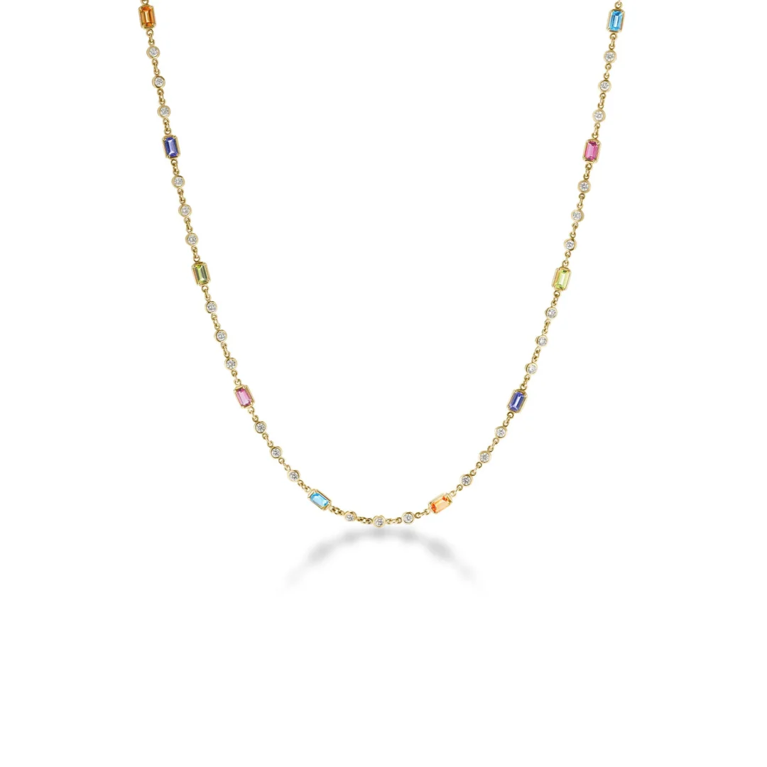 DIAMONDS BY THE INCH DIAMOND & EMERALD CUT MIXED STONES NECKLACE