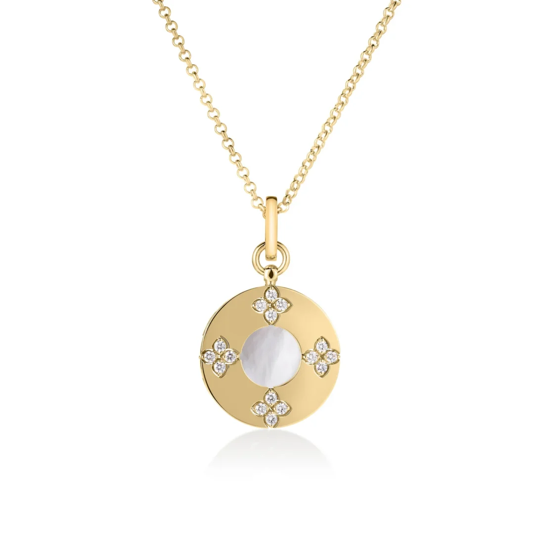 DIAMOND FLOWER & MOTHER OF PEARL CIRCLE NECKLACE