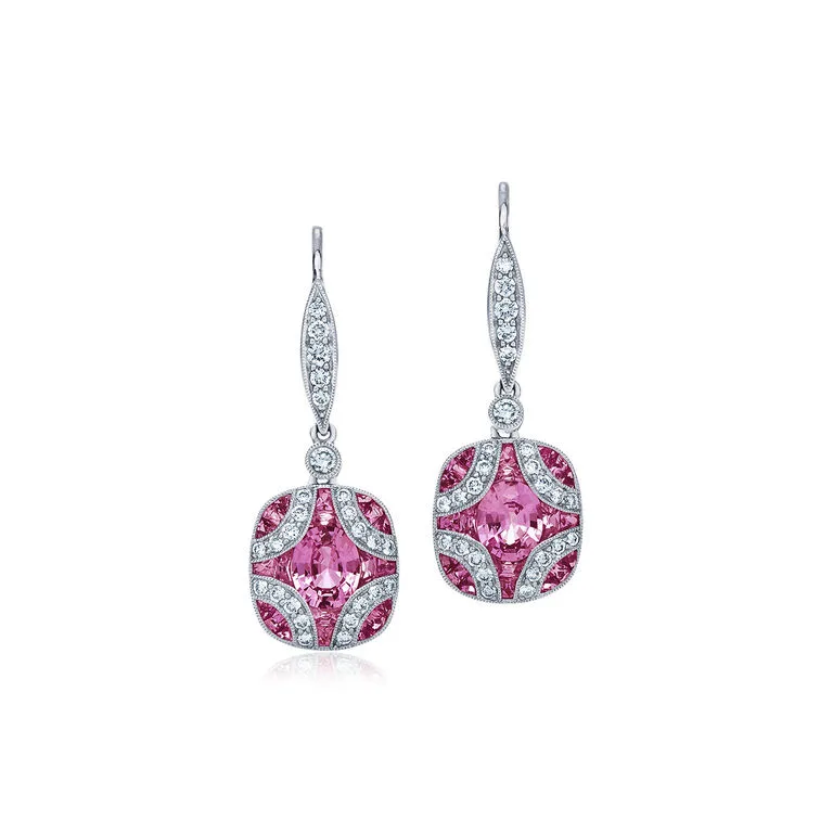 Argyle Small Drop Earrings with Pink Sapphires and Diamonds