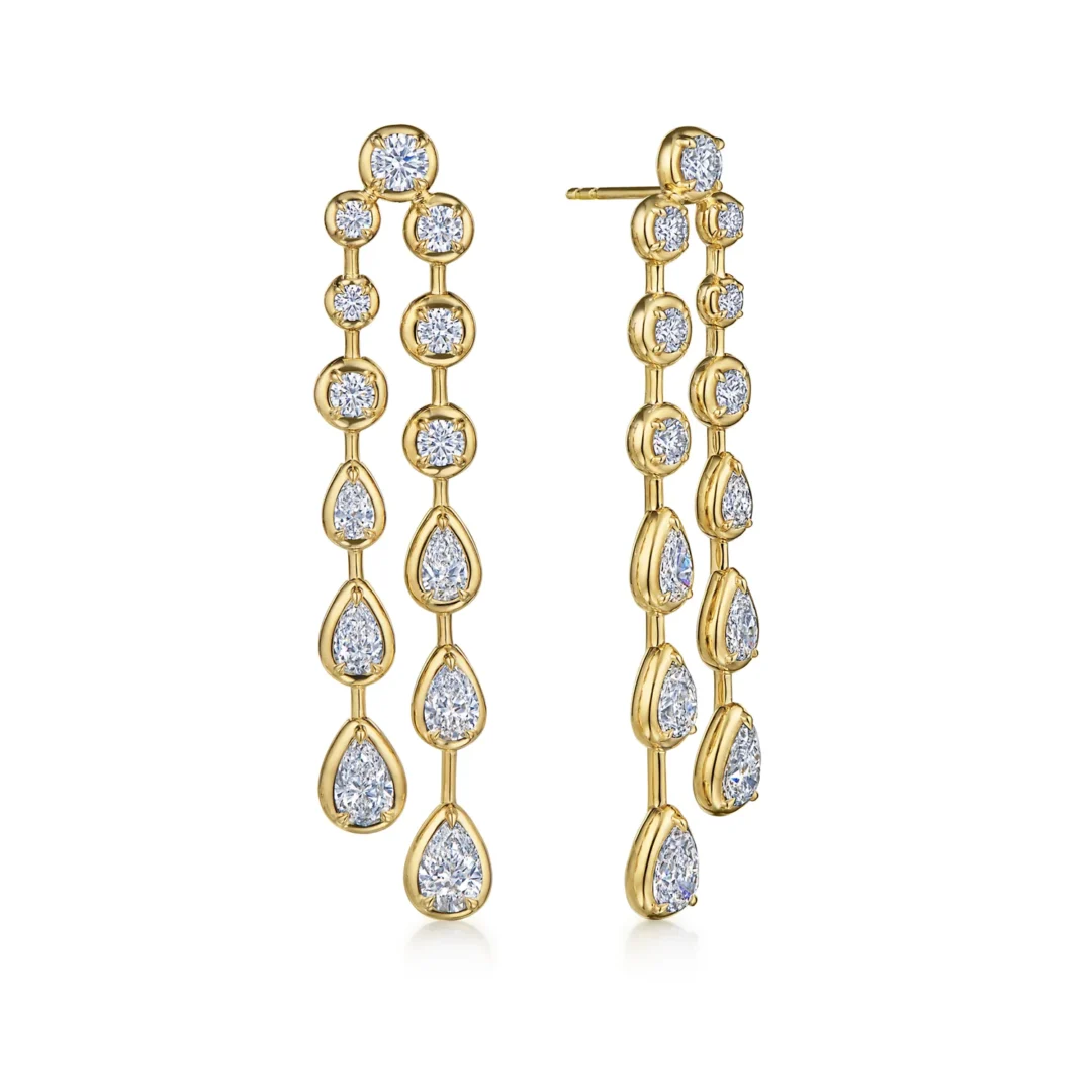 Starry Night Bezel-Set Diamond Two-Row Drop Earrings