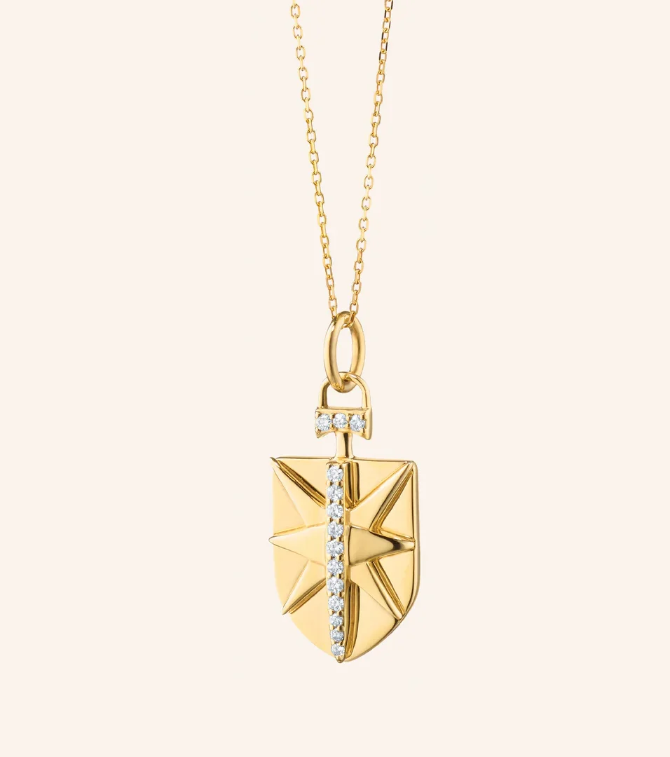 Mini "Fearless" Shield Charm with Diamonds