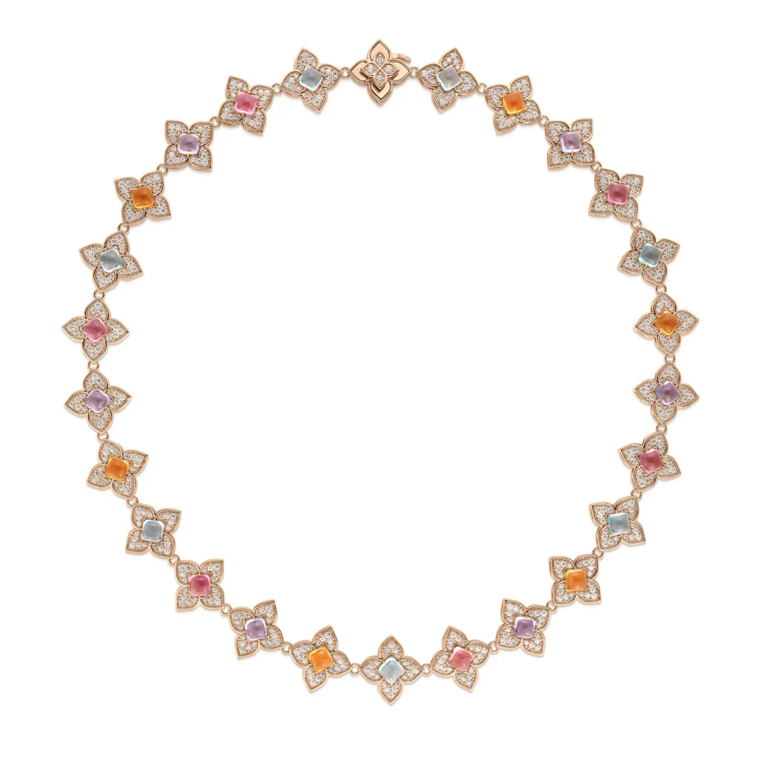 VENETIAN PRINCESS CARNIVAL PAVE DIAMOND & MIXED STONES FLOWER NECKLACE