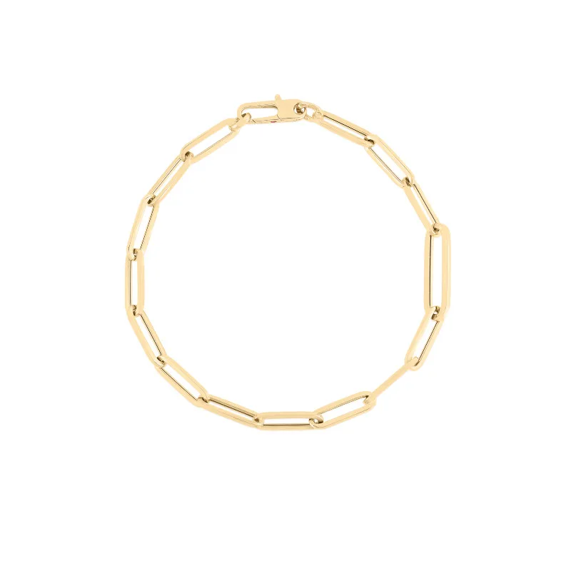 DESIGNER GOLD ALTERNATING SIZE PAPERCLIP LINK CHAIN BRACELET