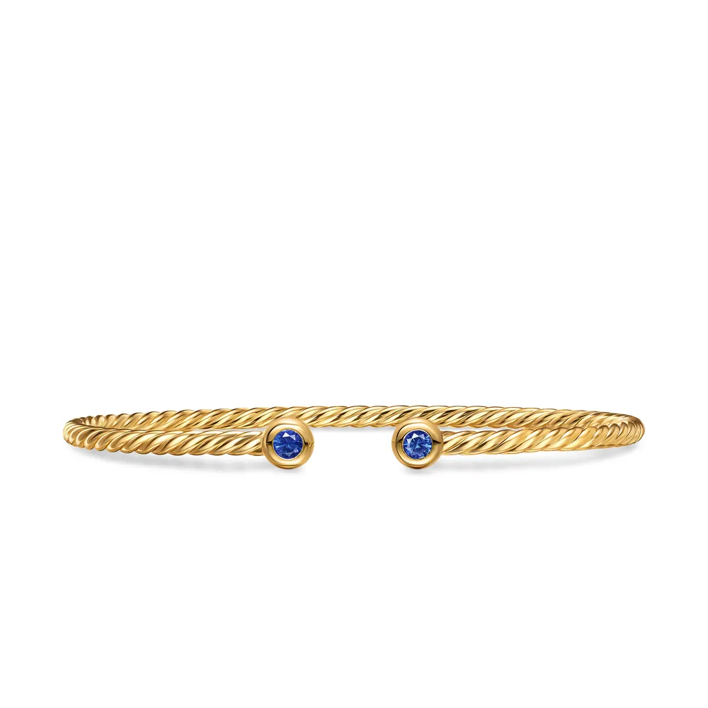Micro Cablespira® Flex Round Bracelet in 18K Yellow Gold with Blue Sapphires, 2.6mm