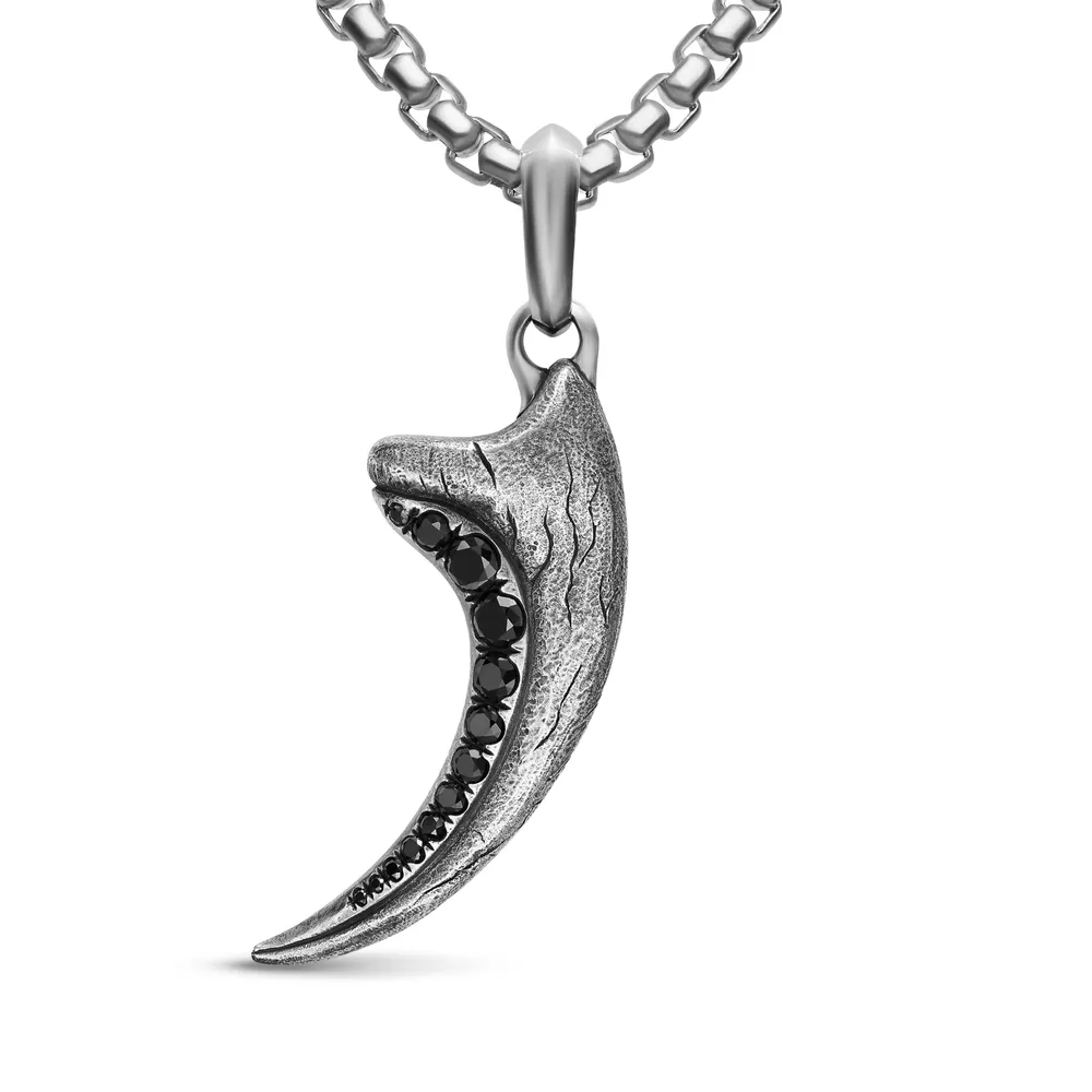Raptor Claw Amulet in Sterling Silver with Black Diamonds, 36.2mm