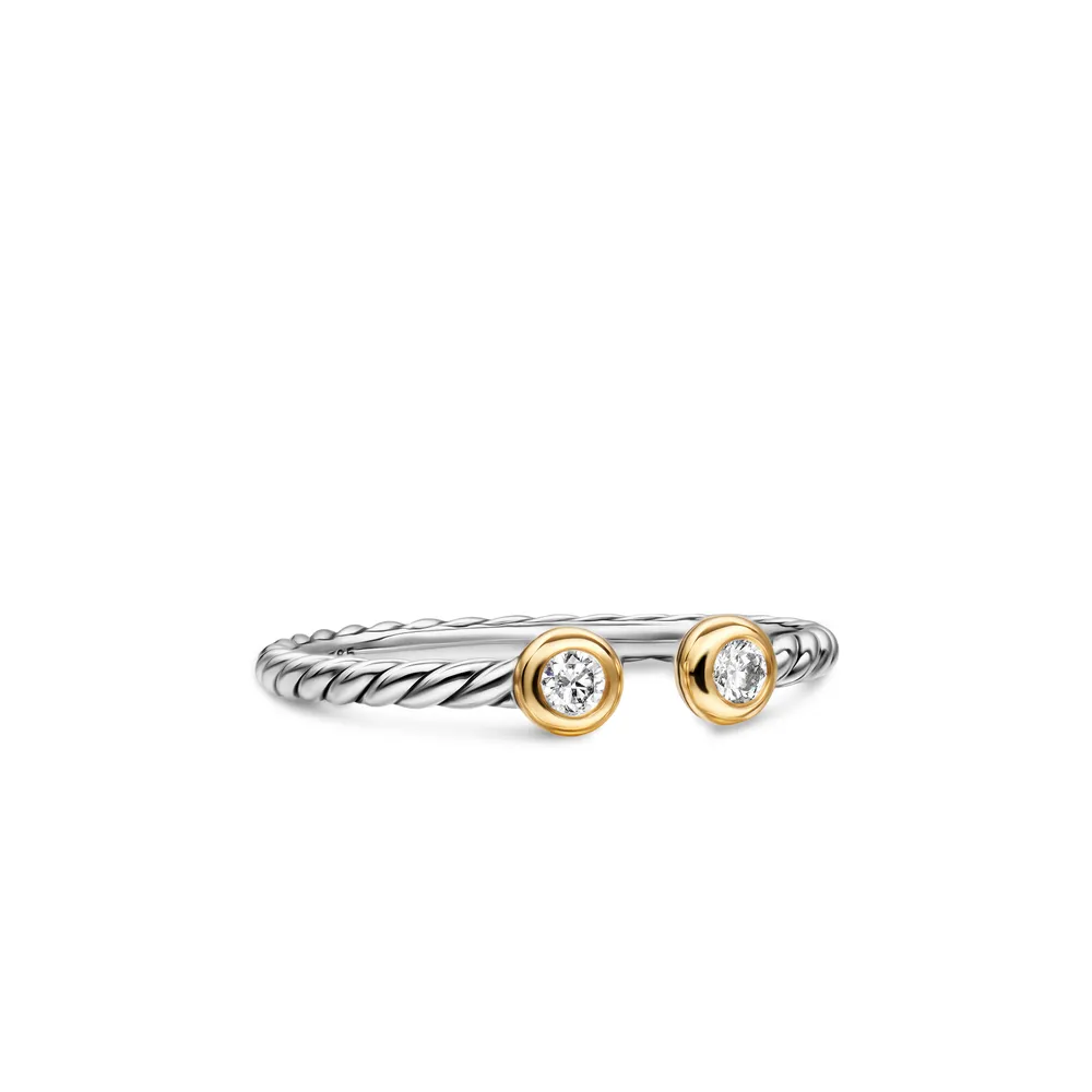 Cable Open Round Ring in Sterling Silver with 18K Yellow Gold and Diamonds, 3.9mm