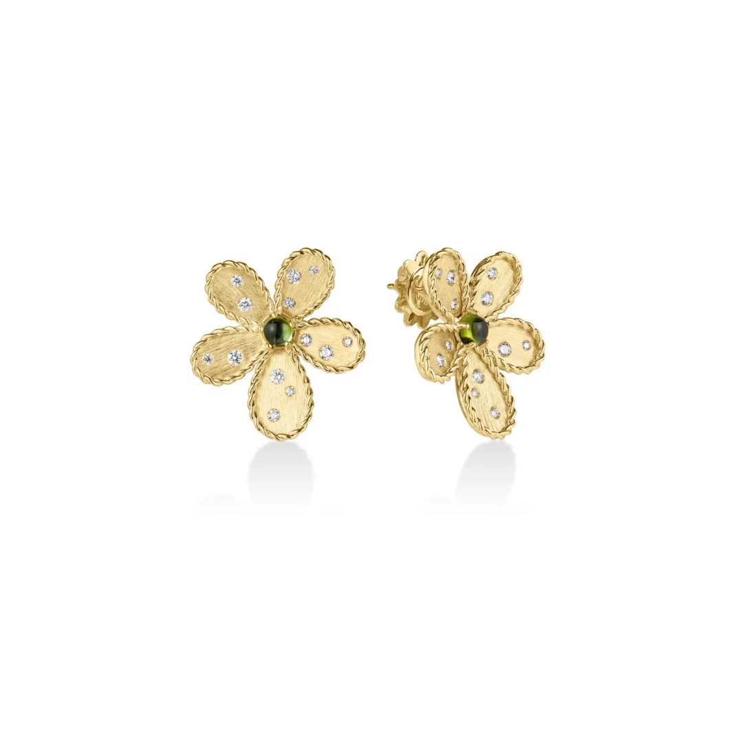 JASMINE DIAMOND & GREEN TOURMALINE FLOWER STUD EARRINGS