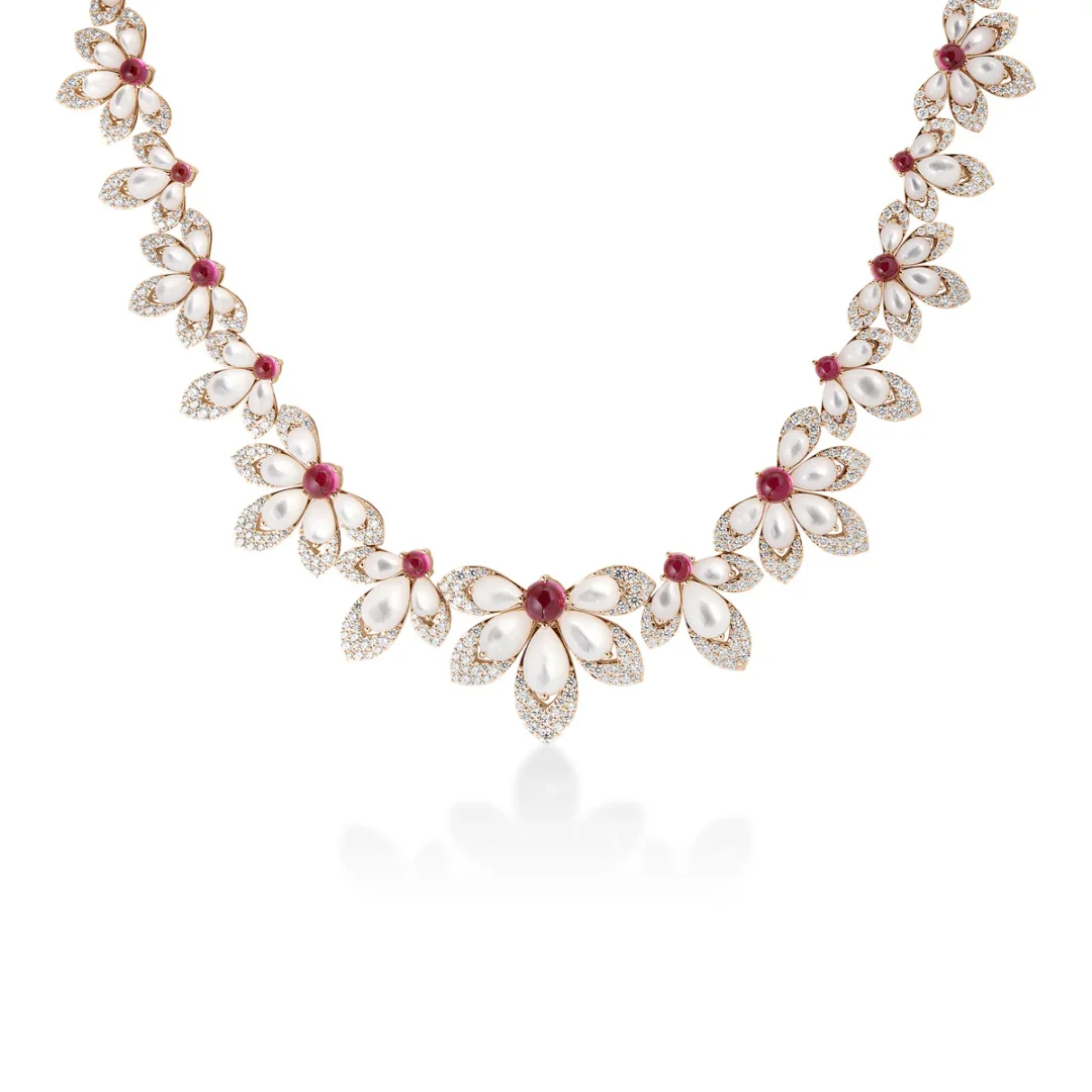 TIARE' DIAMOND, RUBELLITE, AND MOTHER OF PEARL COLLAR NECKLACE