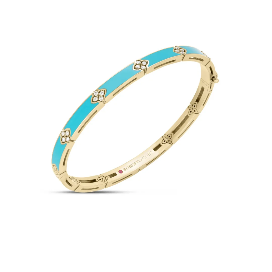 LOVE IN VERONA DIAMOND & CYAN ENAMEL BANGLE