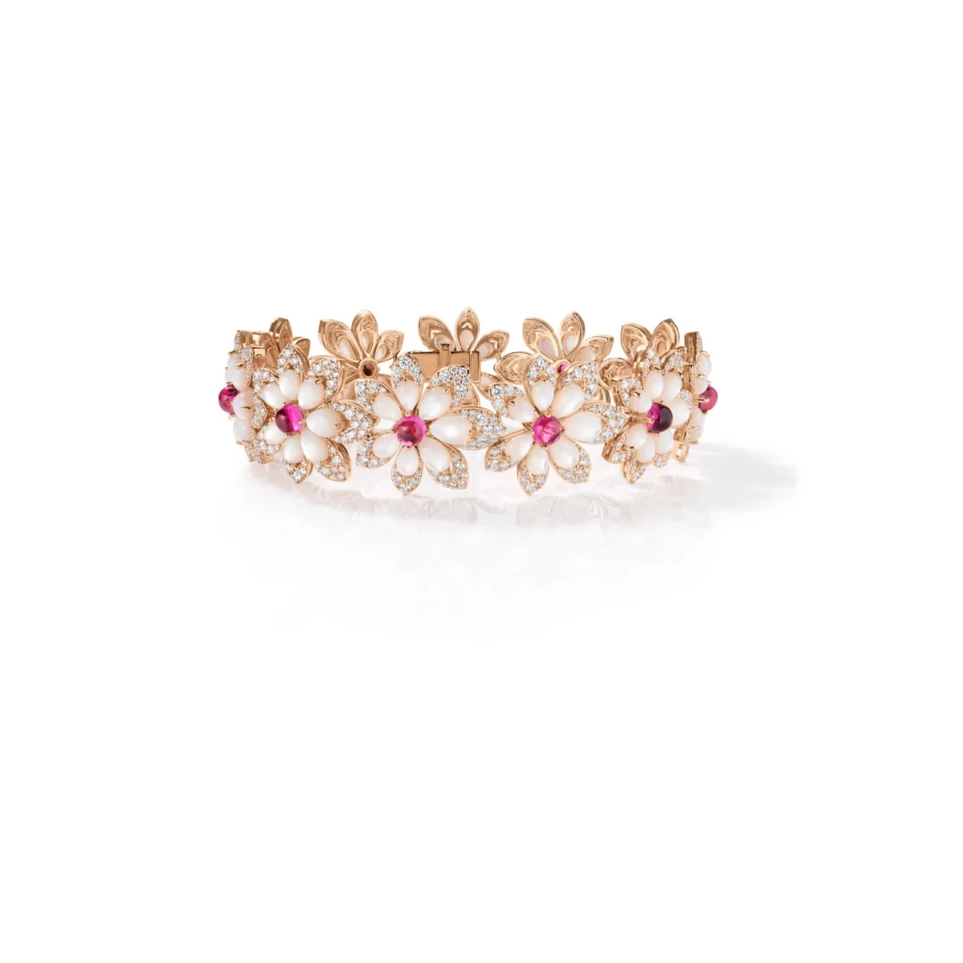 TIARE' DIAMOND, RUBELLITE, & MOTHER OF PEARL FLOWER BRACELET