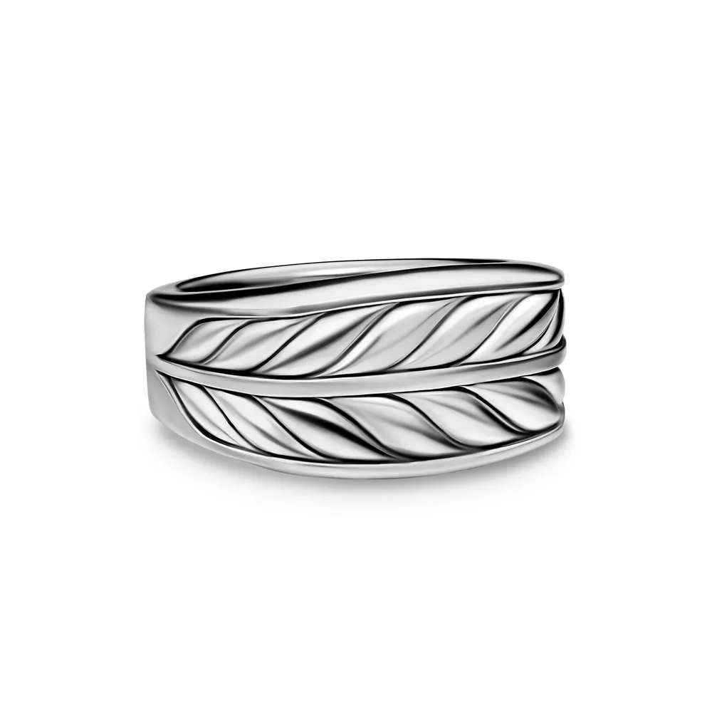 Chevron Three Sided Signet Ring in Sterling Silver, 12.5mm